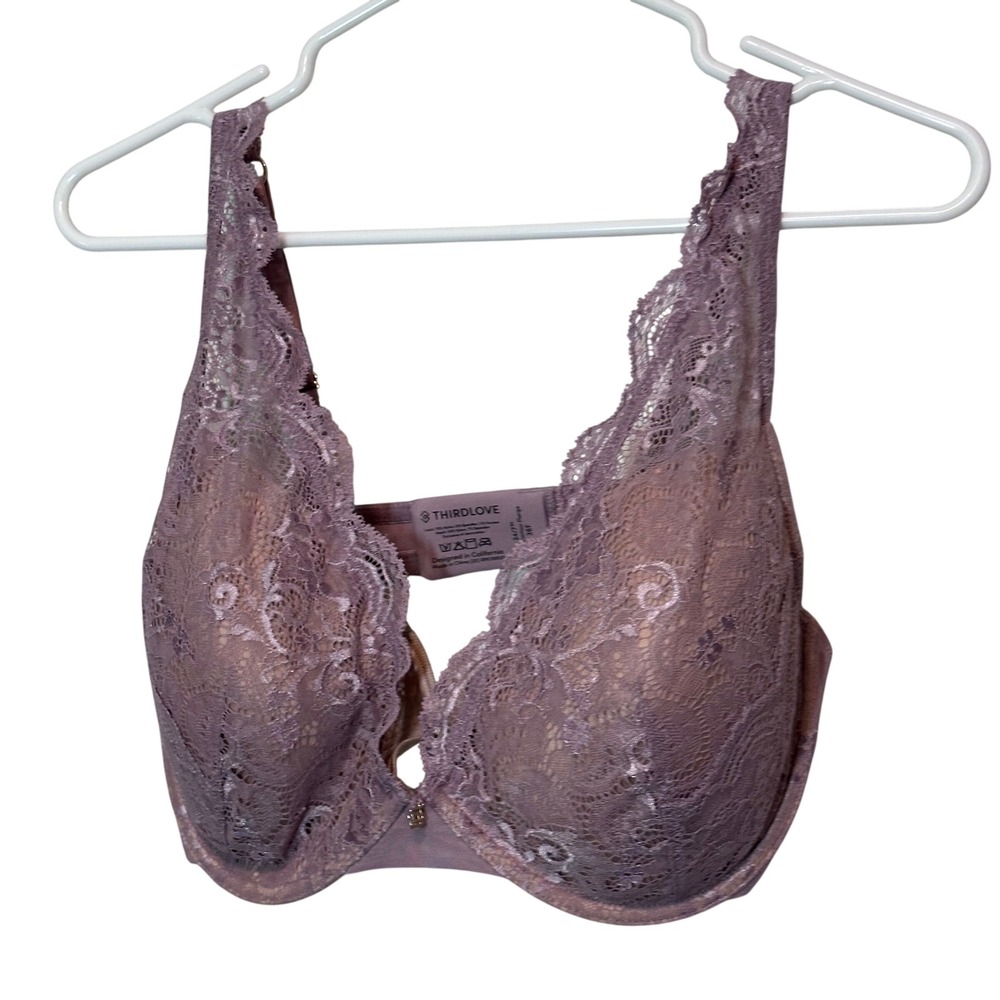 ThirdLove 24/7 Lace Contour Plunge Bra 36F DDD Purple Lavender Floral Underwire